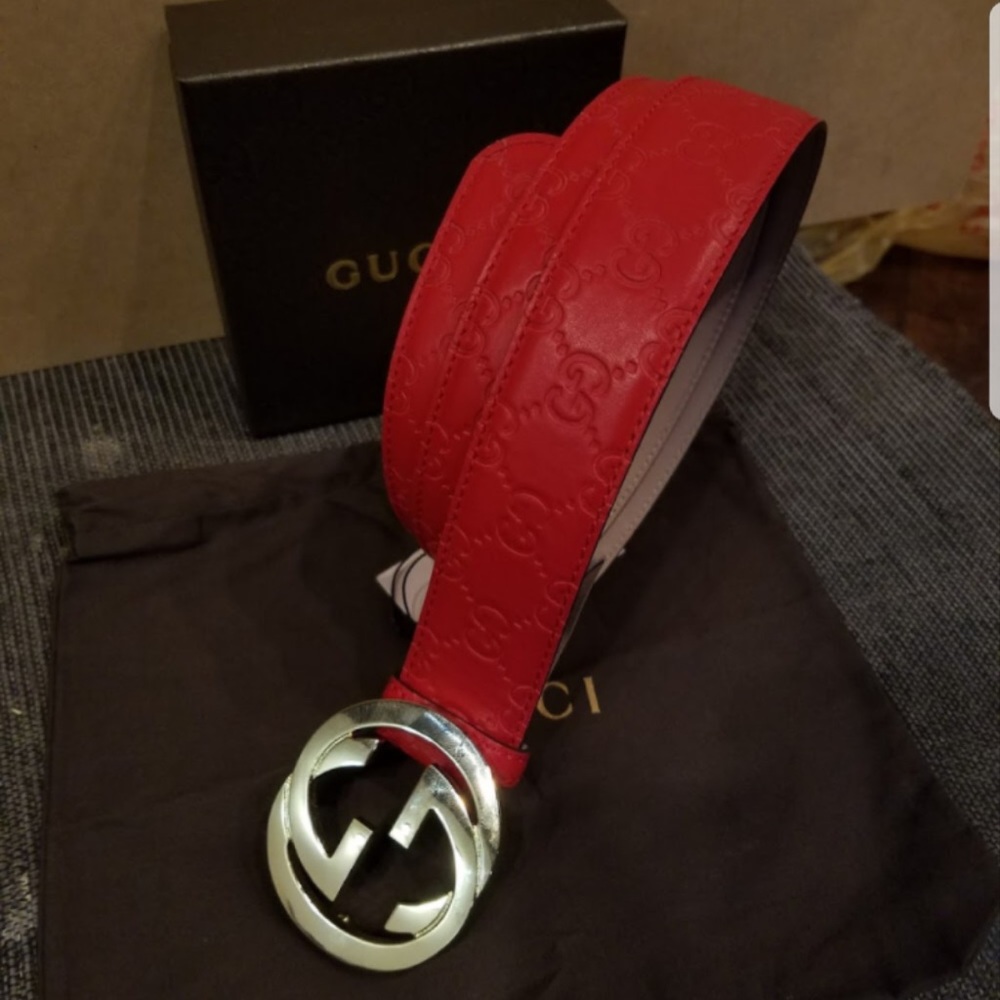 🔥New Gucci Red Signature Supreme Leather Belt